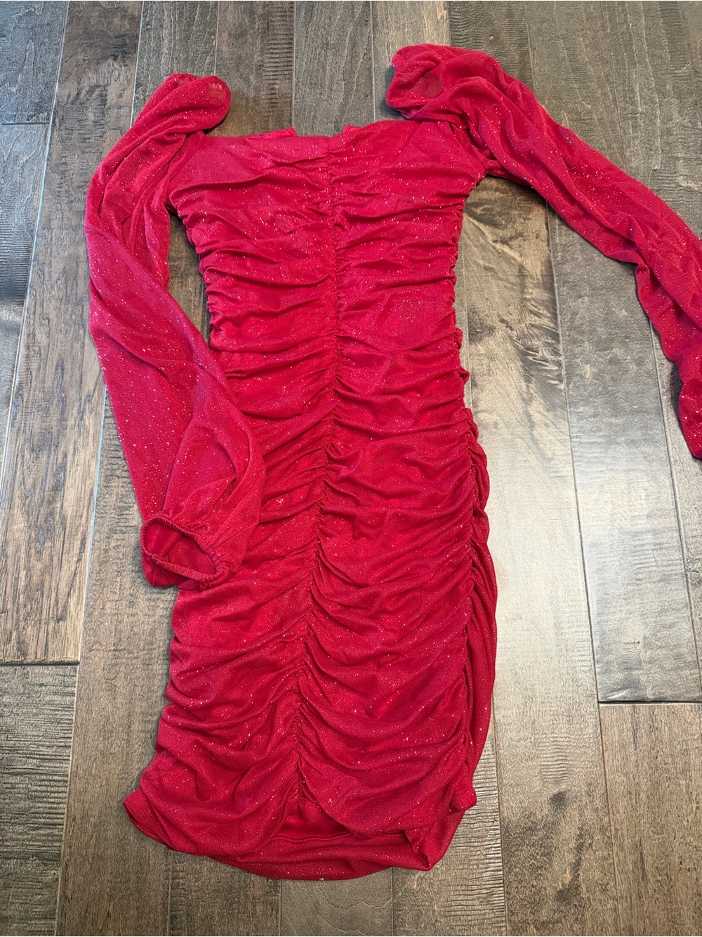 Jump Red Long-Sleeve Ruched Sparkle Dress